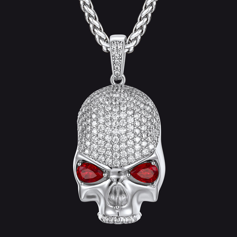 Halloween Gothic Skull Diamond Necklace With Red Eye for