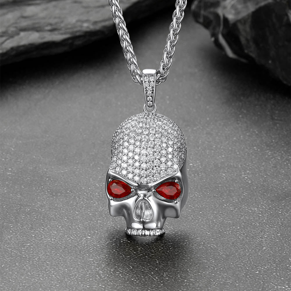 Halloween Gothic Skull Diamond Necklace With Red Eye for