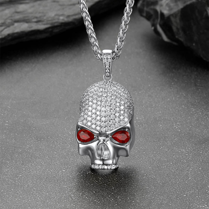 Halloween Gothic Skull Diamond Necklace With Red Eye for