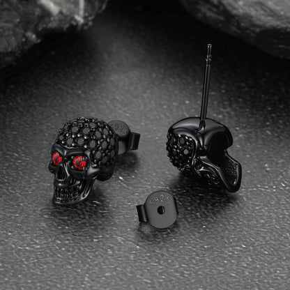 Sterling Silver Gothic Skull Diamond Stud Earrings for