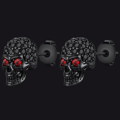 Gothic Cz Red Eye Stud Skull Earrings for