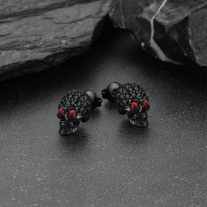 Gothic Cz Red Eye Stud Skull Earrings for