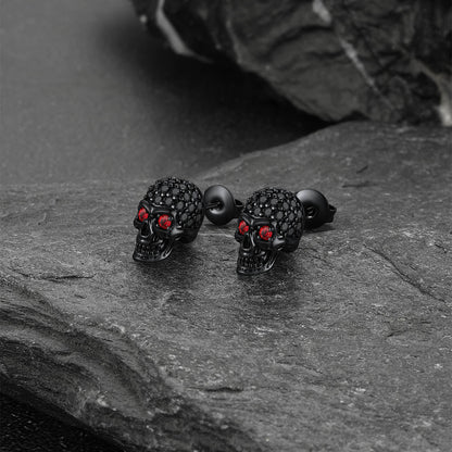 Gothic Cz Red Eye Stud Skull Earrings for