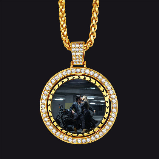 Custom Gold Zirconia Spinner Picture Necklace Pendant for