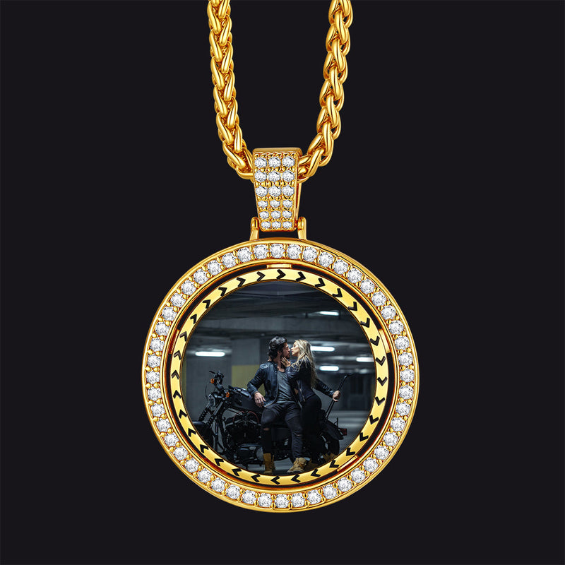 Custom Gold Zirconia Spinner Picture Necklace Pendant for