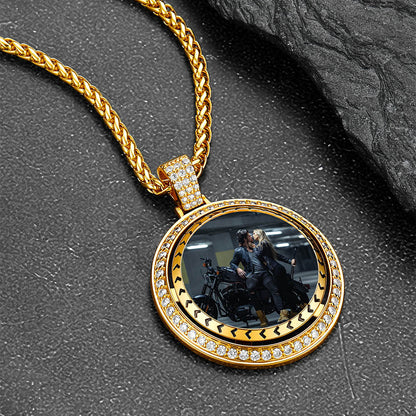 Custom Gold Zirconia Spinner Picture Necklace Pendant for