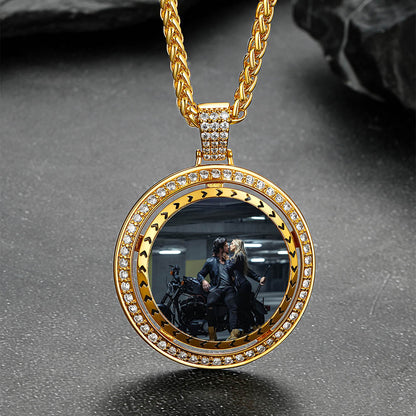 Custom Gold Zirconia Spinner Picture Necklace Pendant for