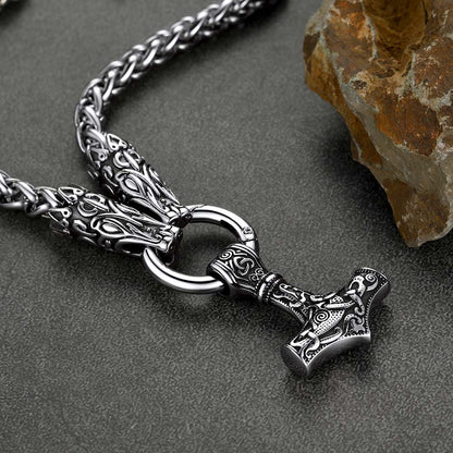 Viking Thor's Hammer Mjolnir Necklace for With Wolf Chain