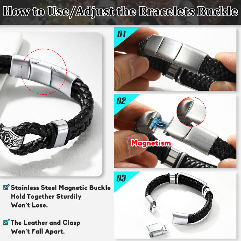 Custom Braided Black Leather Bracelet Birthday Gift for