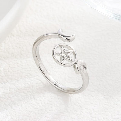 Divine Pentacle Crescent Moon Ring