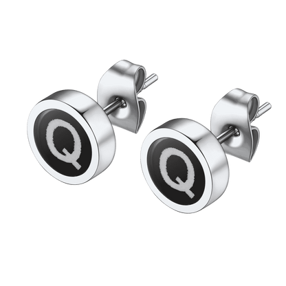 Personalized Black Enamel Initial Letter Stud Earrings for