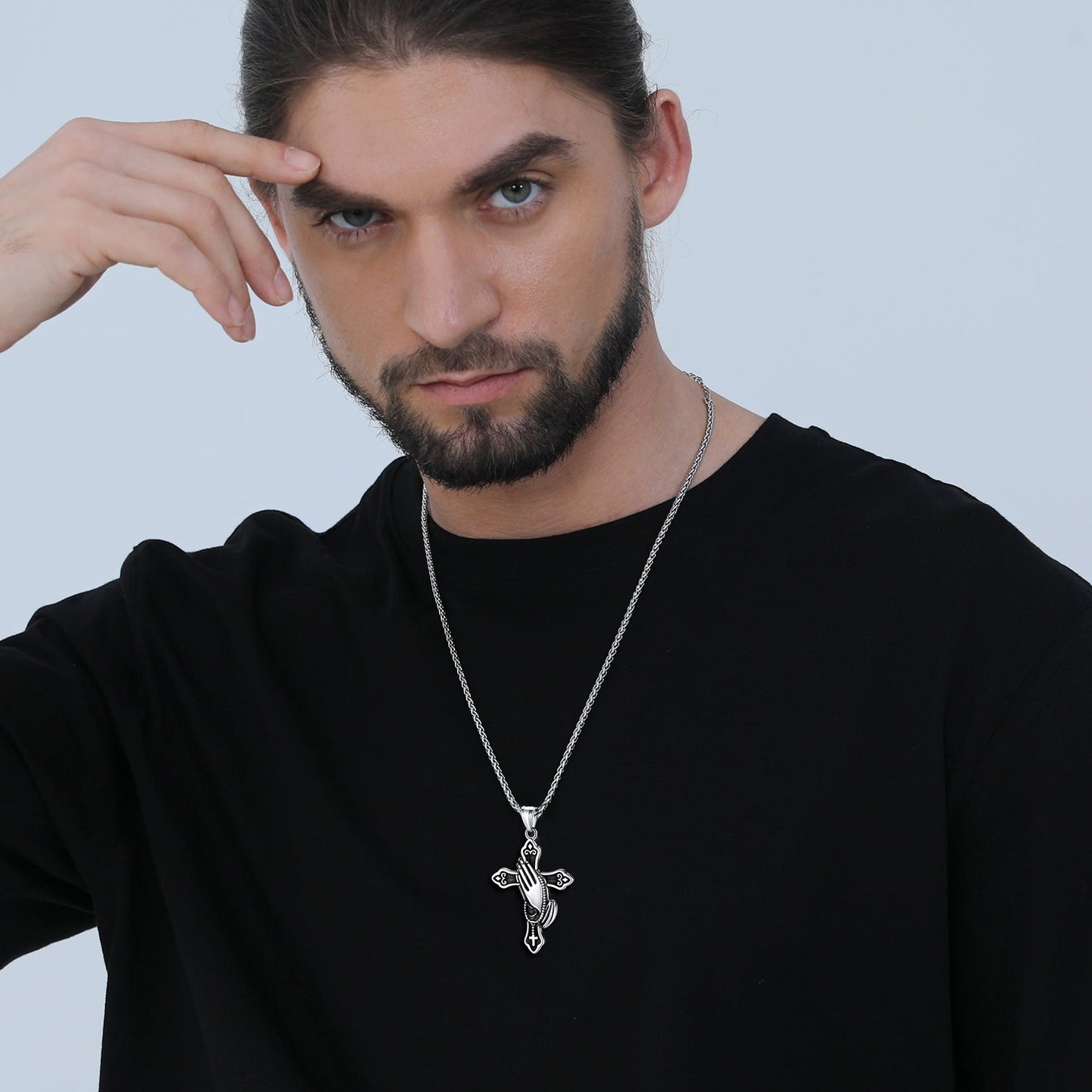 Flash Christian Praying Hands Cross Necklace for