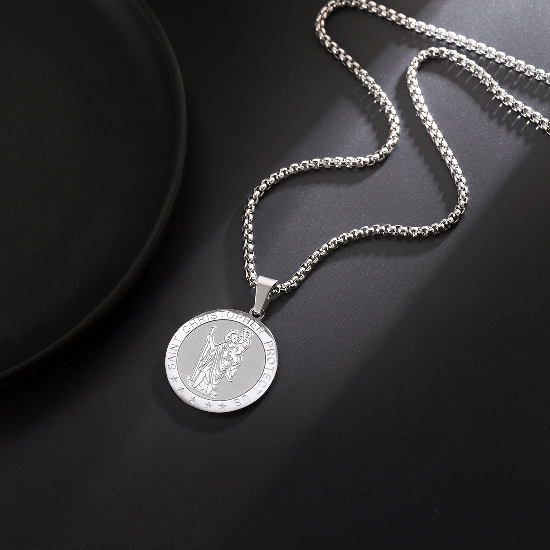 Round St. Christopher Medallion Necklace for