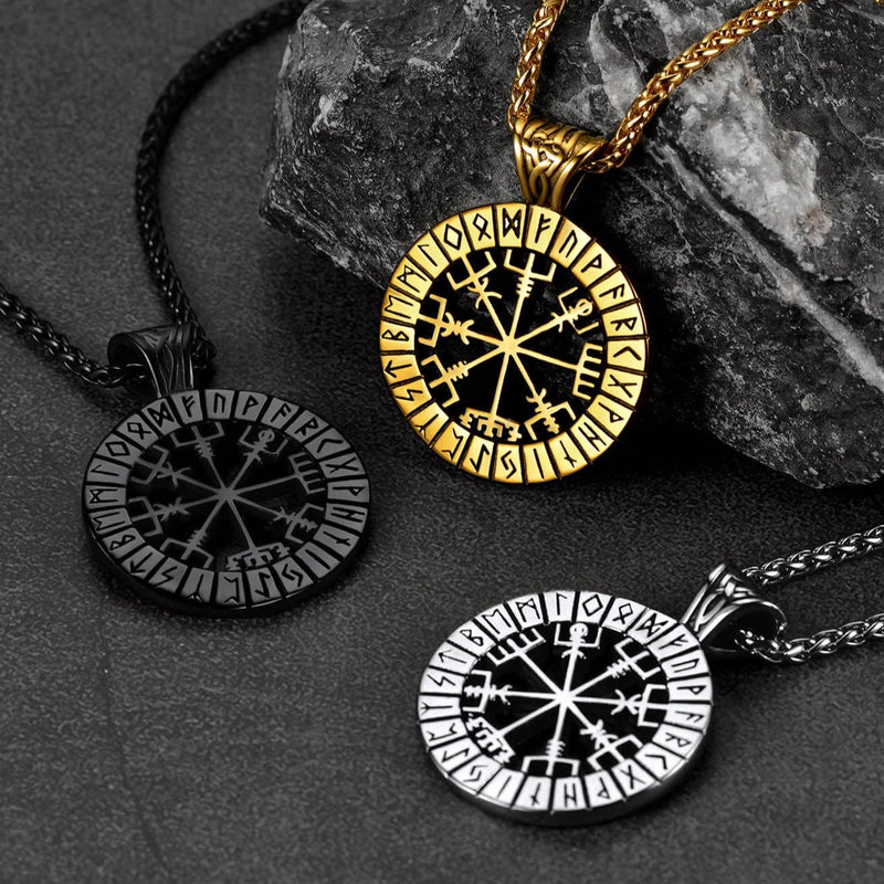 Viking Runes Vegvisir Compass Necklace Pendant for