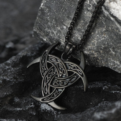 Viking Triple Horn of Odin Necklace Crescent Triquetra Charm Amuelt for