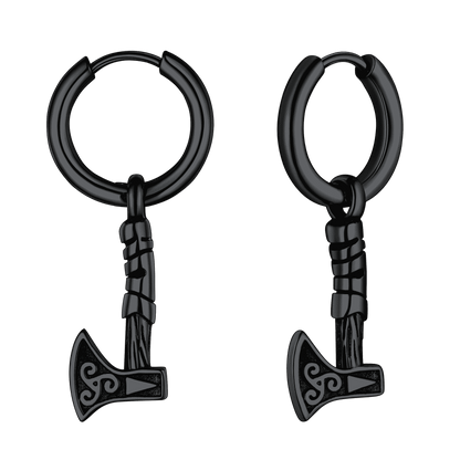 Battle Axe Viking Dangle Hoop Earrings for