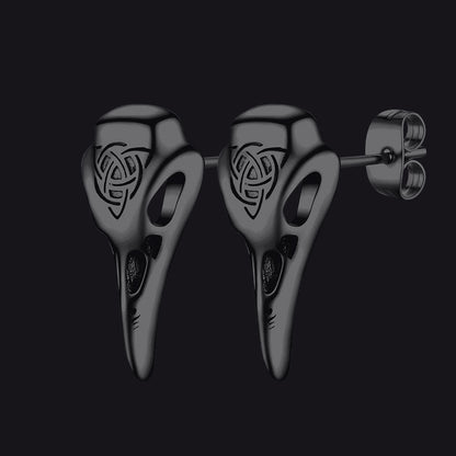 Viking Raven Skull Earrings Studs With Celtic Knot for