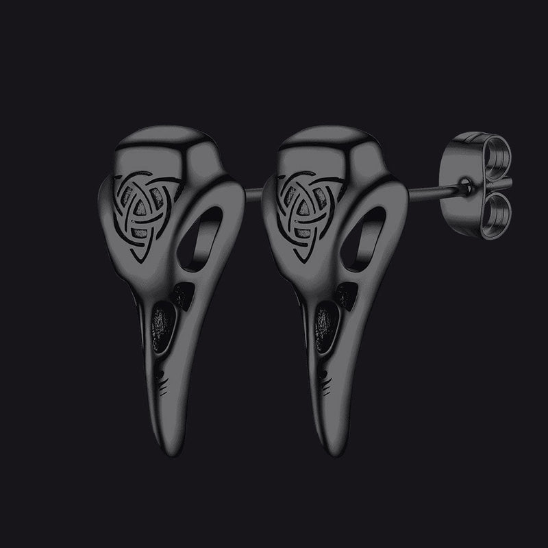 Viking Raven Skull Earrings Studs With Celtic Knot for