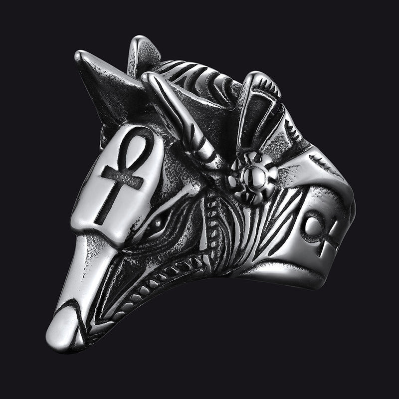 Ancient Egyptian Anubis Ring With Ankh Cross for