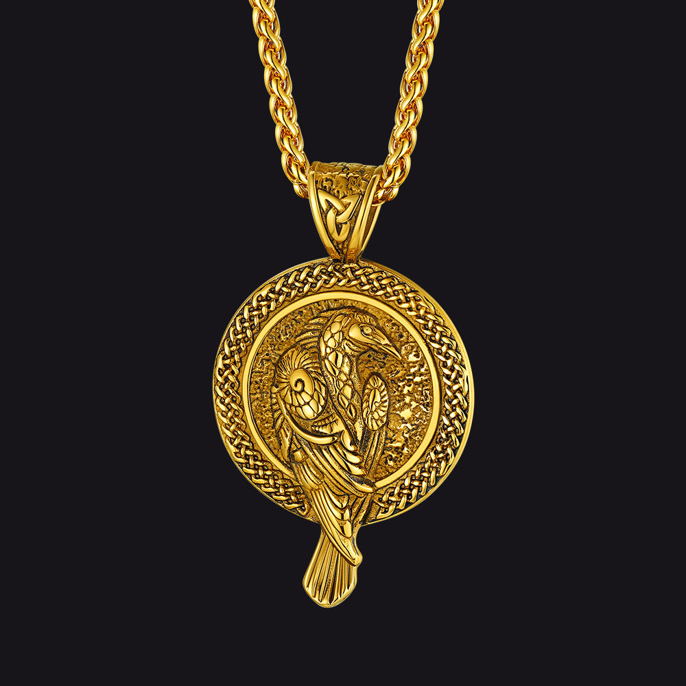 Viking Odin's Raven Pendant Necklace for