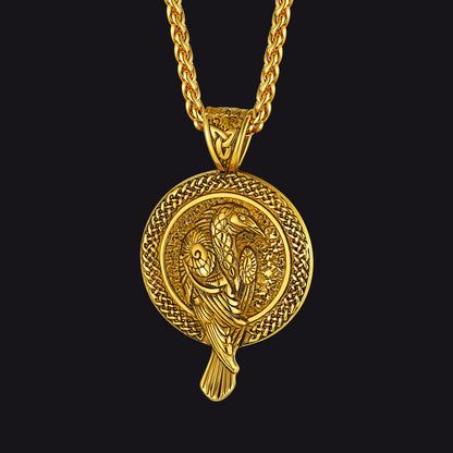 Viking Odin's Raven Pendant Necklace for