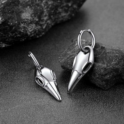 Gothic Raven Skull Dangle Hoop Earrings for