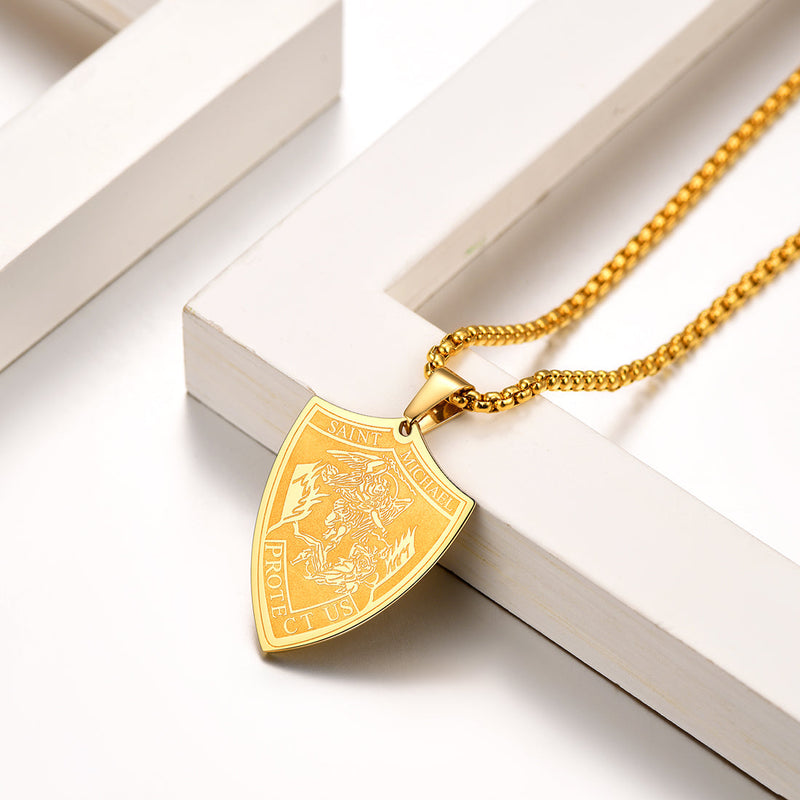 Saint Michael Necklace Shield Archangel Protection Pendant for