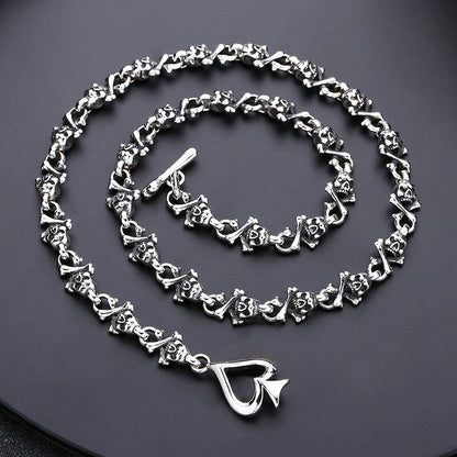 Ace of Spades Sterling Silver Skull Necklace