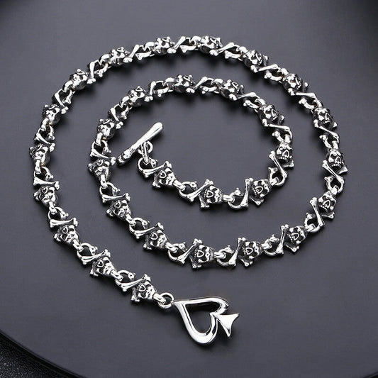 Ace of Spades Sterling Silver Skull Necklace