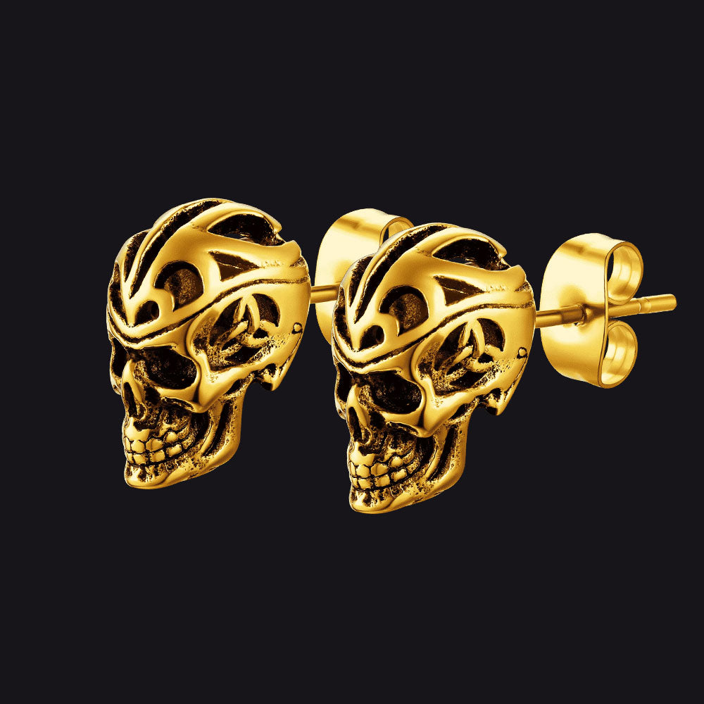 Gothic Celtic Knot Skull Stud Earrings for