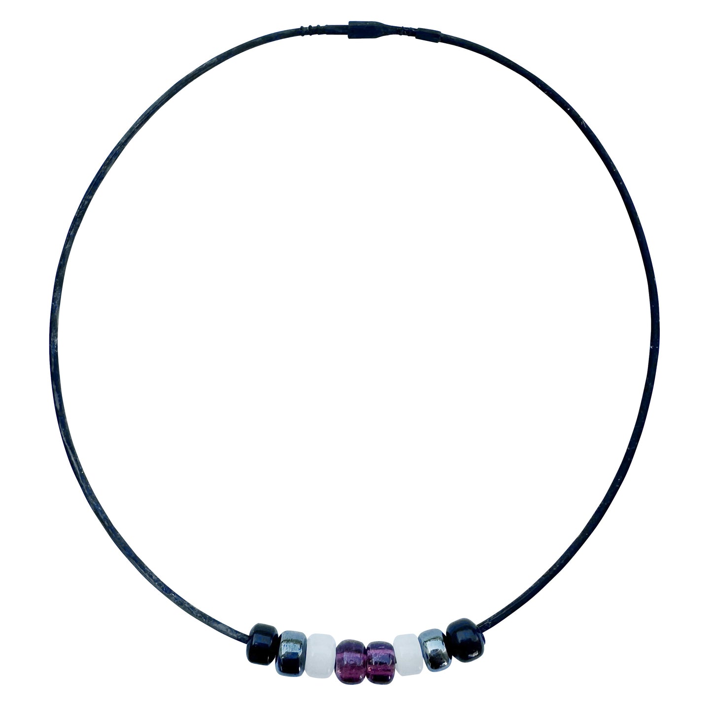 Asexual Pride/ace Ally Necklace With Czech Glass Beads on Black Rubber Cord, 18 Inches