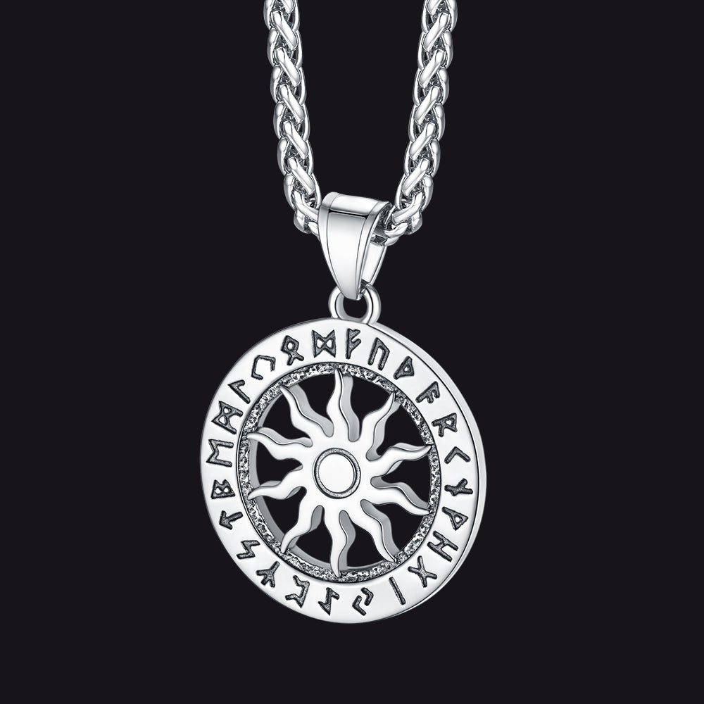 Viking Sun Wheel Rune Pendant Necklace for
