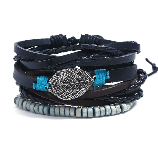 Adjustable Leather Bracelet Set With Plant / Punk Bangles for and