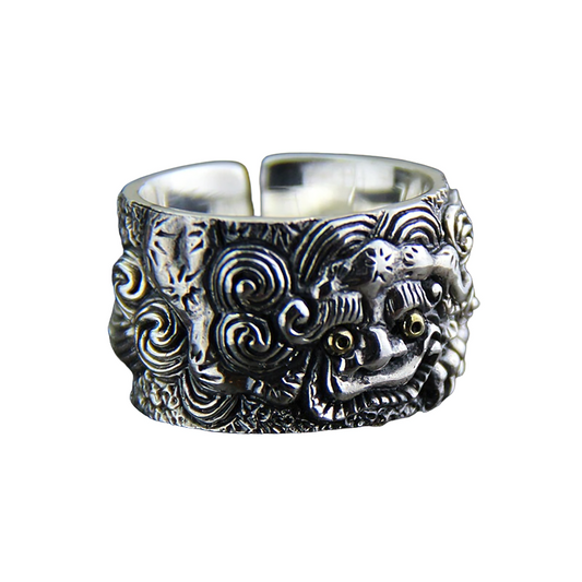 Adjustable Ring of Mythical Animal Wild for / Cool Jewelry of Pure 925 Sterling Silver