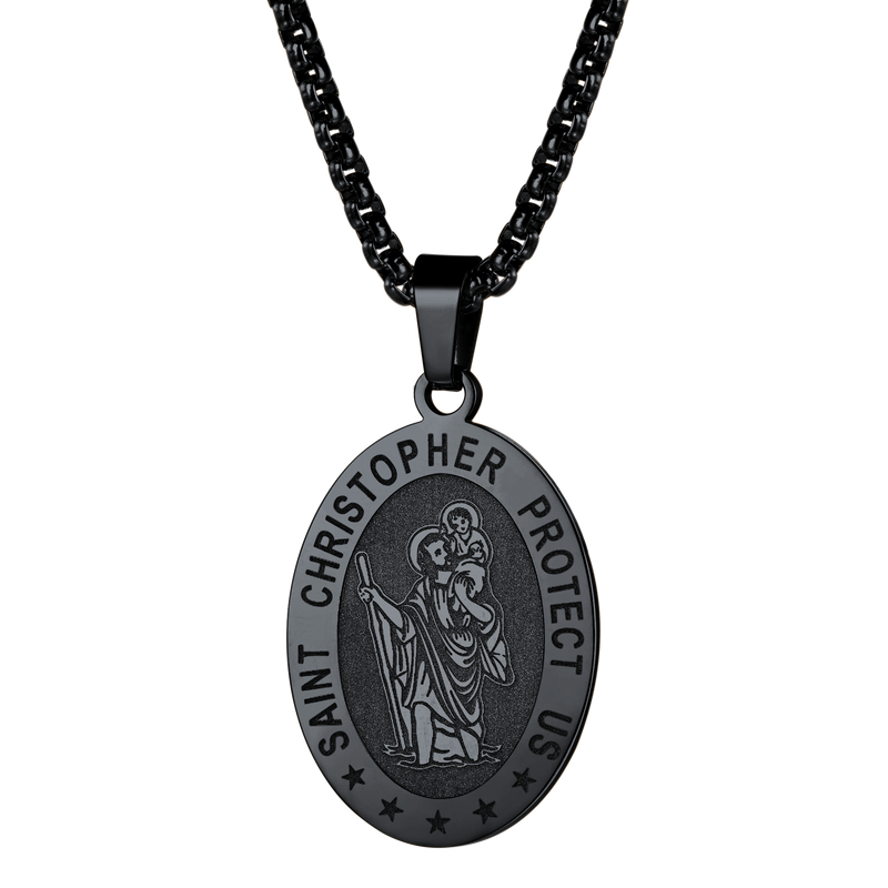 Oval Christian Saint Christopher Protection Medal Necklace for