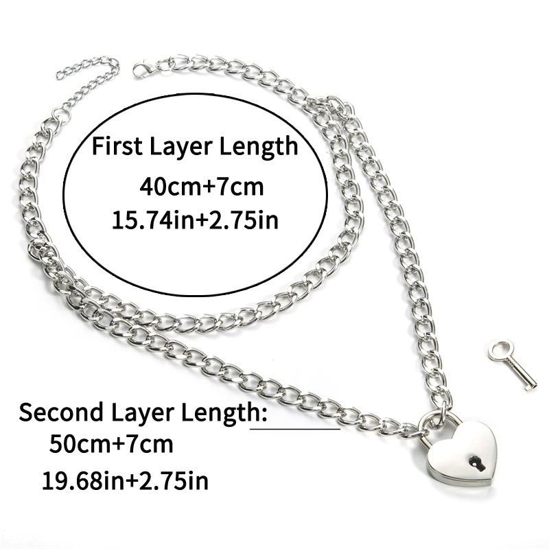 Aesthetic Chain Necklace With Lock in Form Heart / Gothic Emo Grunge Pendants