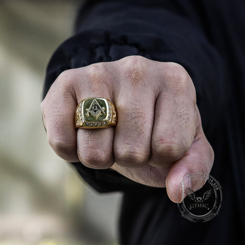 Ag Masonic Diamond Stainless Steel Ring