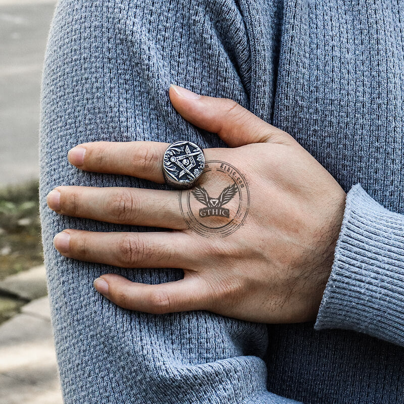 Ag Skull Stainless Steel Mason Ring