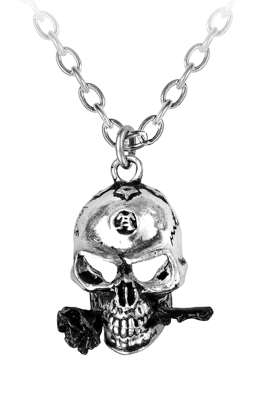 Alchemist Skull Pendant With Black Rose Accent