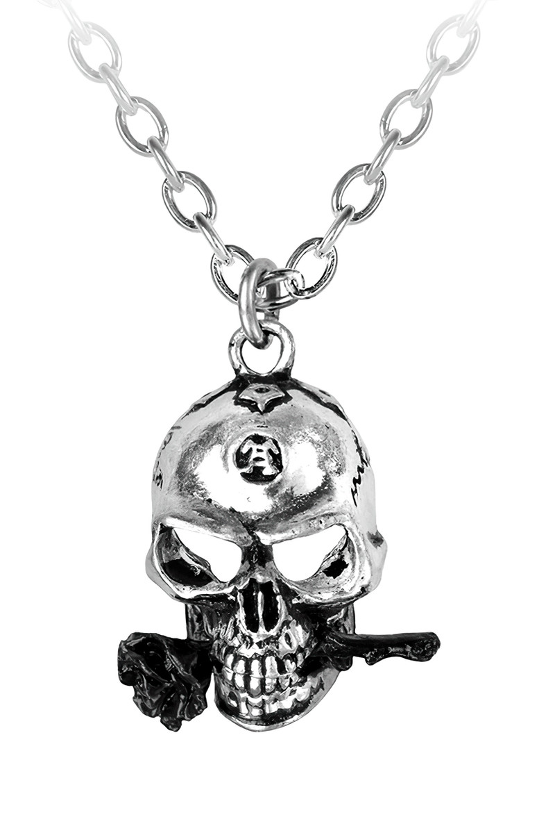 Alchemist Skull Pendant With Black Rose Accent