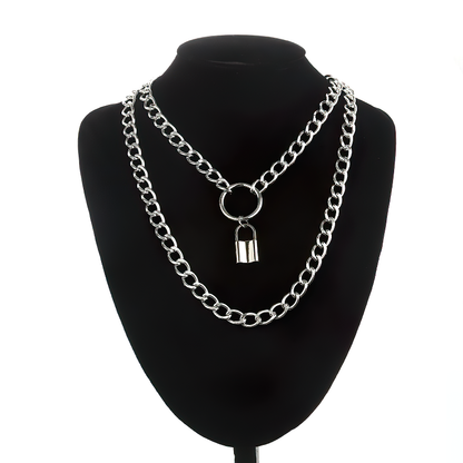 Alternative Necklace With Lock / Layered Chain Punk Jewellery / Metal Jewellery Accessories