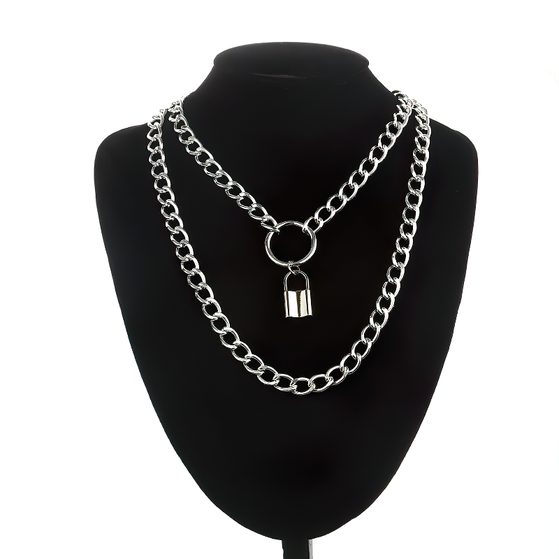 Alternative Necklace With Lock / Layered Chain Punk Jewellery / Metal Jewellery Accessories