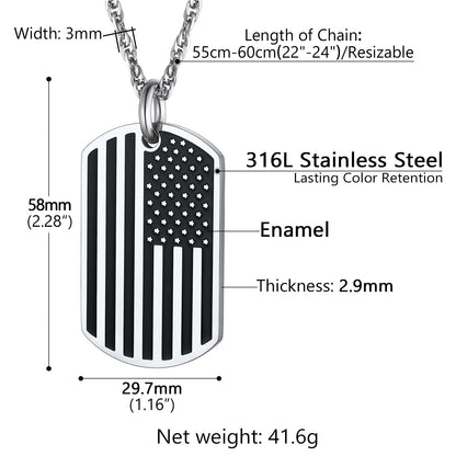 Engraved Patriotic American Flag Dog Tag Necklace for
