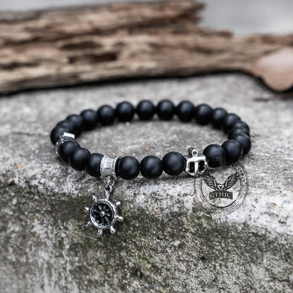 Anchor Rudder Stainless Steel Beaded Bracelet