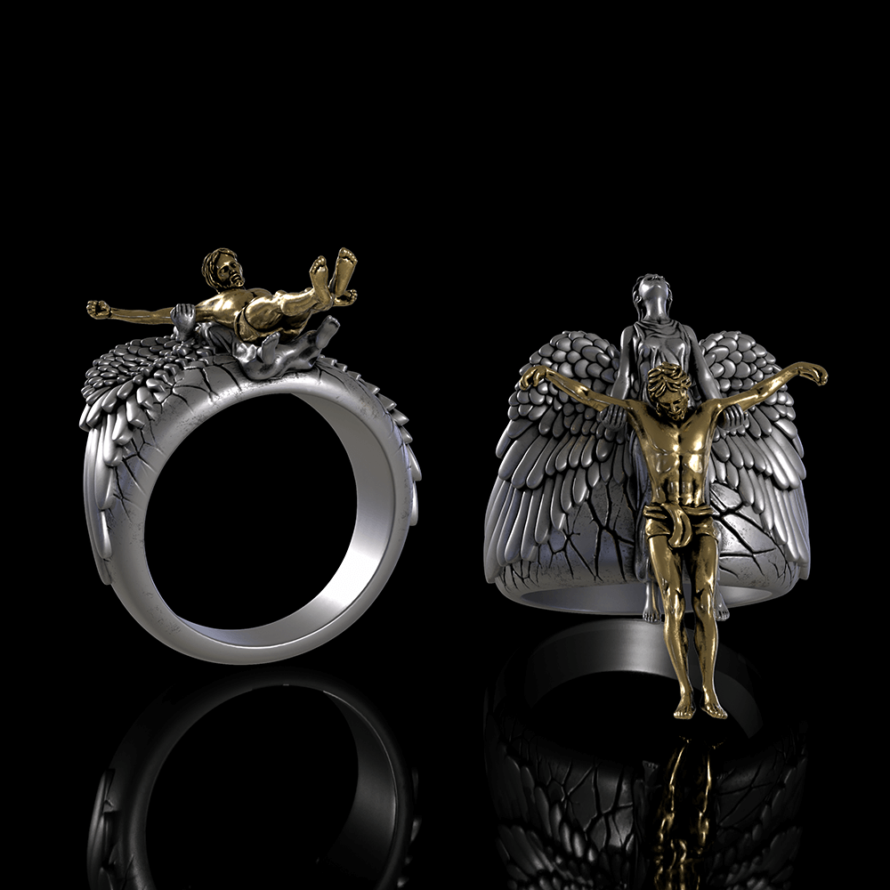 Angel Saves Jesus Sterling Silver Ring