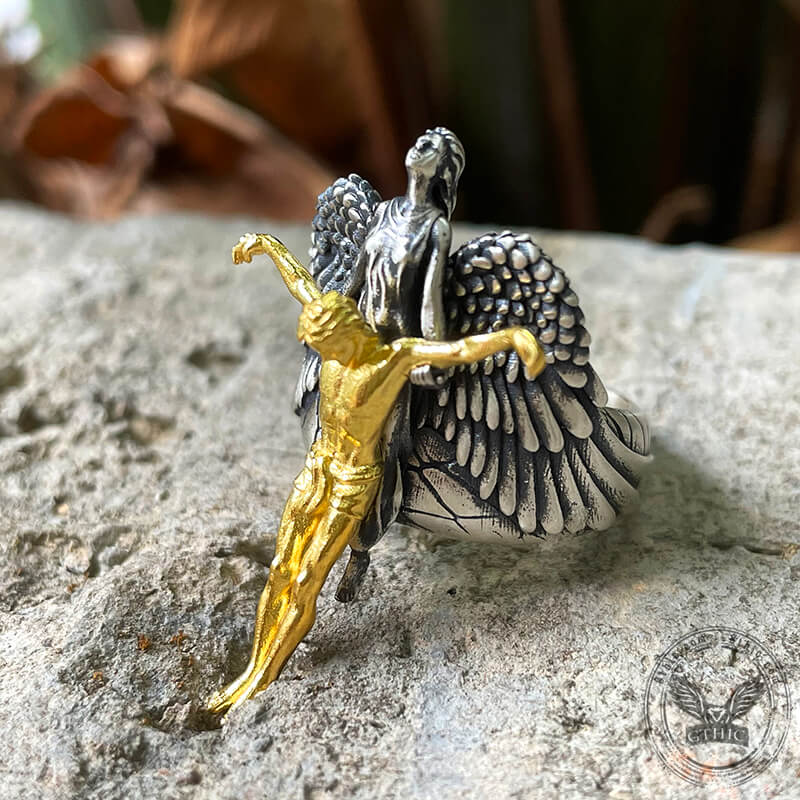 Angel Saves Jesus Sterling Silver Ring