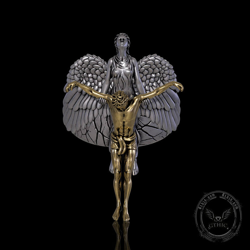 Angel Saves Jesus Sterling Silver Ring