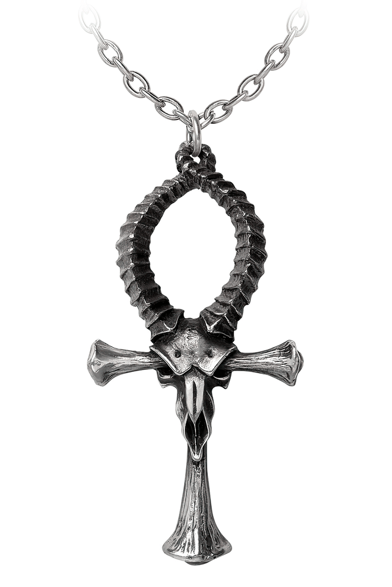 Ankh of Ammon Pendant With Ram Skull and Bone Design