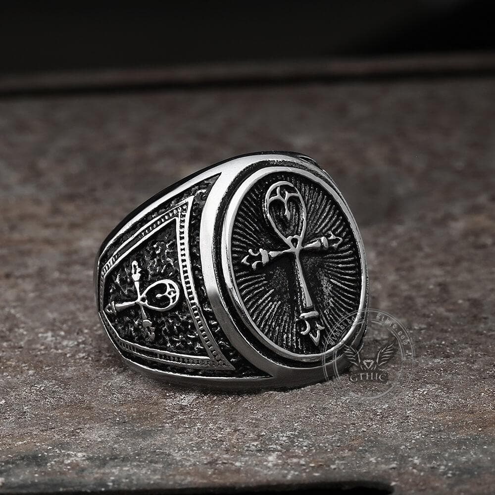 Ankh Key of Life Stainless Steel Egyptian Ring