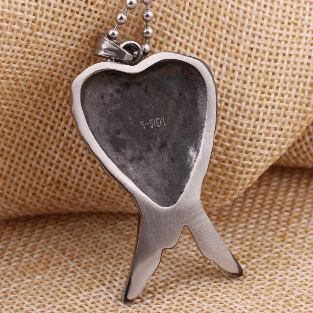 Antique Design Overlap Angel Wings Pendant Necklace / Stainless Steel Punk Style Jewelry